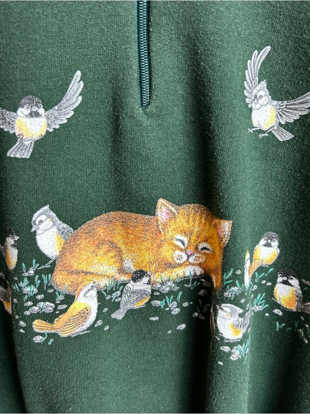 Country Store Vintage 90's collared 1/4 zip sleeping kitten sweater size: XL - Picture 3 of 9